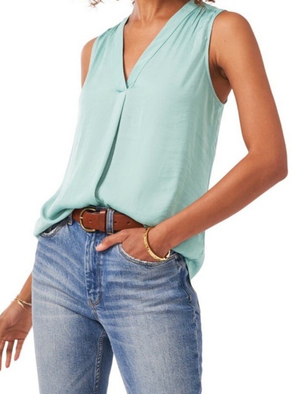 Vince Camuto Sleeveless V-Neck Blouse in Mint Green